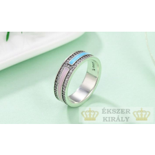  Strasszos ezüst gyűrű pink-kék, 8-as méret gyűrű