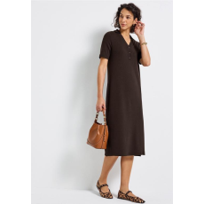 STREET ONE női ruha - Galléros, térdig érő, egyszínű, barna, gombolásos 144653-16866