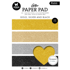 Studio Light Gold, silver and black Papírkészlet A5 Paper Pad Glitter (24 lap) decoupage papír