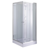 Stuxi Genova 90x90 cm szögletes két tolóajtós fehér hátfalas zuhanykabin 5 mm üveggel zuhanytálcával és csapteleppel