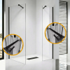 Stuxi Milano Easy Black Kombi Plus 2 Walk-in zuhanyfal, 90x80 cm, 8 mm vastag vízlepergető biztonsági üveggel, helytakarékos stabilizátorral, 2 polccal