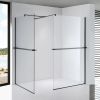 Stuxi Milano Kombi Plus 2 Black Walk-in zuhanyfal, 120x140 cm, 8 mm vastag vízlepergető biztonsági üveggel, 2 polccal és törölközőtartóval