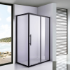 Stuxi Nizza Black 120x80 aszimmetrikus szögletes tolóajtós zuhanykabin 6 mm vízlepergető biztonsági üveggel, fekete elemekkel, 200 cm magas