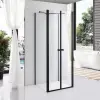 Stuxi Roma Black 90x90 falsíkra szerelhető 3 oldalú kétszárnyú nyílóajtós zuhanykabin 6 mm vízlepergető biztonsági üveggel, matt fekete elemekkel, 195 cm magas