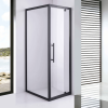 Stuxi Torino Black 70x90 aszimmetrikus szögletes nyílóajtós zuhanykabin 6 mm vízlepergető biztonsági üveggel, matt fekete elemekkel, 200 cm magas