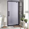 Stuxi Torino Black 80 cm széles nyílóajtós zuhanyajtó 6 mm vastag vízlepergető biztonsági üveggel, fekete elemekkel, 200 cm magas