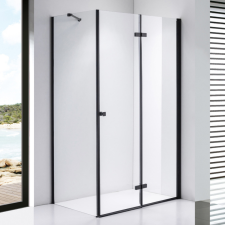 Stuxi Verona Black 110x100 aszimmetrikus csuklóajtós zuhanykabin 6 mm vízlepergető biztonsági üveggel, fekete kád, zuhanykabin