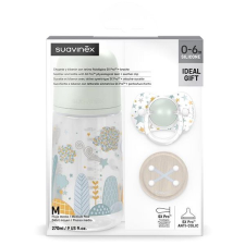 Suavinex cumisüveg szett 270 ml + cumi 0-6m + Dreams klipsz - zöld cumisüveg