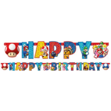 Super Mario Happy Birthday felirat 190 cm party kellék