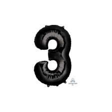  SuperShape - fekete 3-as szám fólia lufi party kellék