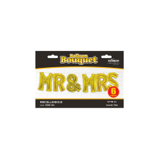 SuperShape - Mr & Mrs felirat arany színű betű fólia lufi csomag party kellék