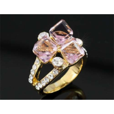 Swarovski Arannyal bevont 3 kockás gyűrű rózsaszín ausztriai kristályokkal #7 (0874.) gyűrű
