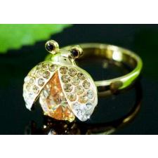 Swarovski Arannyal bevont katicabogár gyűrű borostyánszínű ausztriai kristállyal (0883.) gyűrű