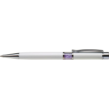 Swarovski Golyóstoll, fehér, középen orgonalila SWAROVSKI® kristállyal töltve, 14cm, ART CRYSTELLA® toll