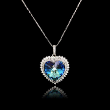 Swarovski Platinával bevont exkluzív csipkés szív nyaklánc óceánkék Swarovski kristállyal (0497.) nyaklánc