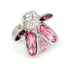 Swarovski Ródiummal bevont rózsabogár gyűrű rózsaszín Swarovski kristályokkal #7 (0481.) gyűrű