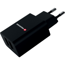 Swissten 22033000 2xUSB-A Hálózati Töltő Adapter 10W - Fekete (22033000) mobiltelefon kellék