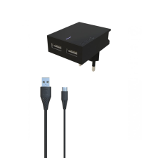 Swissten 22048000 2x USB Type-A Hálózati töltő + 1.2m Lightning kábel - Fekete (5V / 3A) mobiltelefon kellék