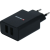 Swissten 22052000 2xUSB-A Hálózati Töltő Adapter + MicroUSB Kábel 1.2m 10W - Fekete (22052000)