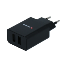 Swissten 22054000 2x USB Type-A Smart IC Hálózati töltő + 1.2m USB Type-C kábel - Fekete (5V / 2.1A) mobiltelefon kellék