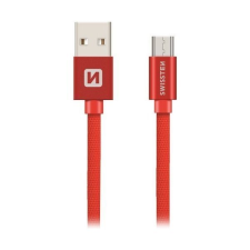 Swissten 71527301 USB-A apa - MicroUSB apa Adat- és töltőkábel 3m - Piros (71527301) kábel és adapter