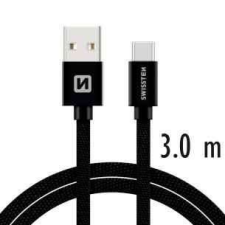 Swissten adat- és töltőkábel textil bevonattal, USB/lightning, 3 m fekete kábel és adapter