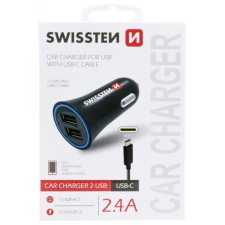 Swissten Szivargyújtós USB Gyorstöltő + 1,2m USB-C Kábel 2400mA (3020110908) (s3020110908) mobiltelefon kellék
