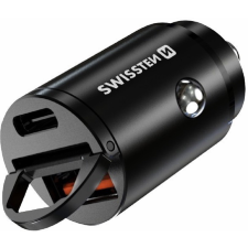 Swissten USB-A 3.0 / USB-C Autós töltő - Fekete (30W) mobiltelefon kellék