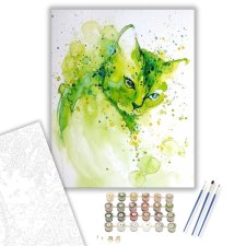 Számfestő.hu Absztrakt Zöld Macska - számfestő készlet – 40×50 cm (Keretre feszítve) kreatív és készségfejlesztő