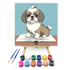 Számfestő.hu Aranyos kis társ - gyerek számfestő készlet – 20×20 cm (Keretre feszítve) kreatív és készségfejlesztő