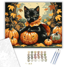 Számfestő.hu Bájos cica Halloween hangulatban - számfestő készlet – 60×70 cm (Keretre feszítve) kreatív és készségfejlesztő
