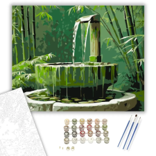 Számfestő.hu Bambusz Vízkút Zen Kertben - számfestő készlet – 80×100 cm (Keretre feszítve) kreatív és készségfejlesztő