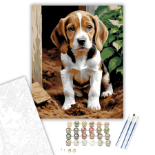 Számfestő.hu Beagle Kölyök a Kertben - számfestő készlet – 40×50 cm (Keretre feszítve) kreatív és készségfejlesztő