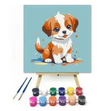 Számfestő.hu Boldog kiskutya - gyerek számfestő készlet – 30×30 cm (Keretre feszítve) kreatív és készségfejlesztő