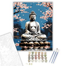 Számfestő.hu Buddha Cseresznyevirágok Kertjében - számfestő készlet – 40×50 cm (Keretre feszítve) kreatív és készségfejlesztő