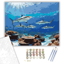 Számfestő.hu Cápák a Trópusi Vizekben - számfestő készlet – 40×50 cm (Keretre feszítve) kreatív és készségfejlesztő