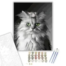 Számfestő.hu Cica egér barátság - számfestő készlet – 50×60 cm (Keret nélkül) kreatív és készségfejlesztő