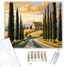 Számfestő.hu Ciprusokkal Szegélyezett Vidéki Út - számfestő készlet – 40×50 cm (Keretre feszítve) kreatív és készségfejlesztő