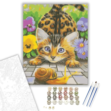 Számfestő.hu Csiga játék a cicával - számfestő készlet – 40×50 cm (Keretre feszítve) kreatív és készségfejlesztő