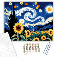 Számfestő.hu Csillagos Napraforgó Éjszaka - számfestő készlet – 40×50 cm (Keretre feszítve) kreatív és készségfejlesztő