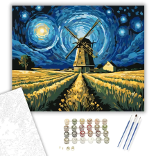 Számfestő.hu Éjjeli Szélmalom Harmóniája - számfestő készlet – 50×60 cm (Keret nélkül) kreatív és készségfejlesztő