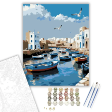 Számfestő.hu Essaouira Kikötője Kék Halászhajókkal - számfestő készlet – 60×70 cm (Keret nélkül) kreatív és készségfejlesztő