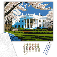 Számfestő.hu Fehér Ház Tavaszi Virágzásban - számfestő készlet – 40×50 cm (Keretre feszítve) kreatív és készségfejlesztő