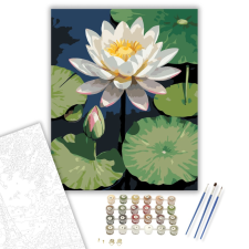 Számfestő.hu Fehér Lótusz Zöld Liliomlevelekkel - számfestő készlet – 40×50 cm (Keretre feszítve) kreatív és készségfejlesztő