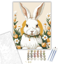 Számfestő.hu Fehér Nyuszi Virágkoszorúval - számfestő készlet – 40×50 cm (Keretre feszítve) kreatív és készségfejlesztő