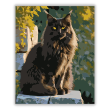 Számfestő.hu Fekete Maine Coon Kőfalon - számfestő készlet kreatív és készségfejlesztő