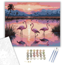 Számfestő.hu Flamingók a Napfelkeltében - számfestő készlet – 40×50 cm (Keretre feszítve) kreatív és készségfejlesztő
