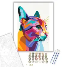 Számfestő.hu Geometriai Macska - számfestő készlet – 50×60 cm (Keretre feszítve) kreatív és készségfejlesztő