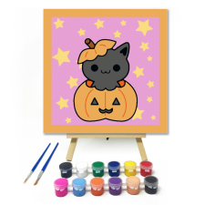 Számfestő.hu Halloweeni Cica - Halloweeni számfestő készlet – 20×20 cm (Keretre feszítve) kreatív és készségfejlesztő