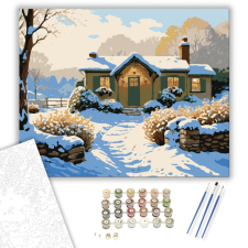 Számfestő.hu Havas Téli Menedék - számfestő készlet – 40×50 cm (Keretre feszítve) kreatív és készségfejlesztő